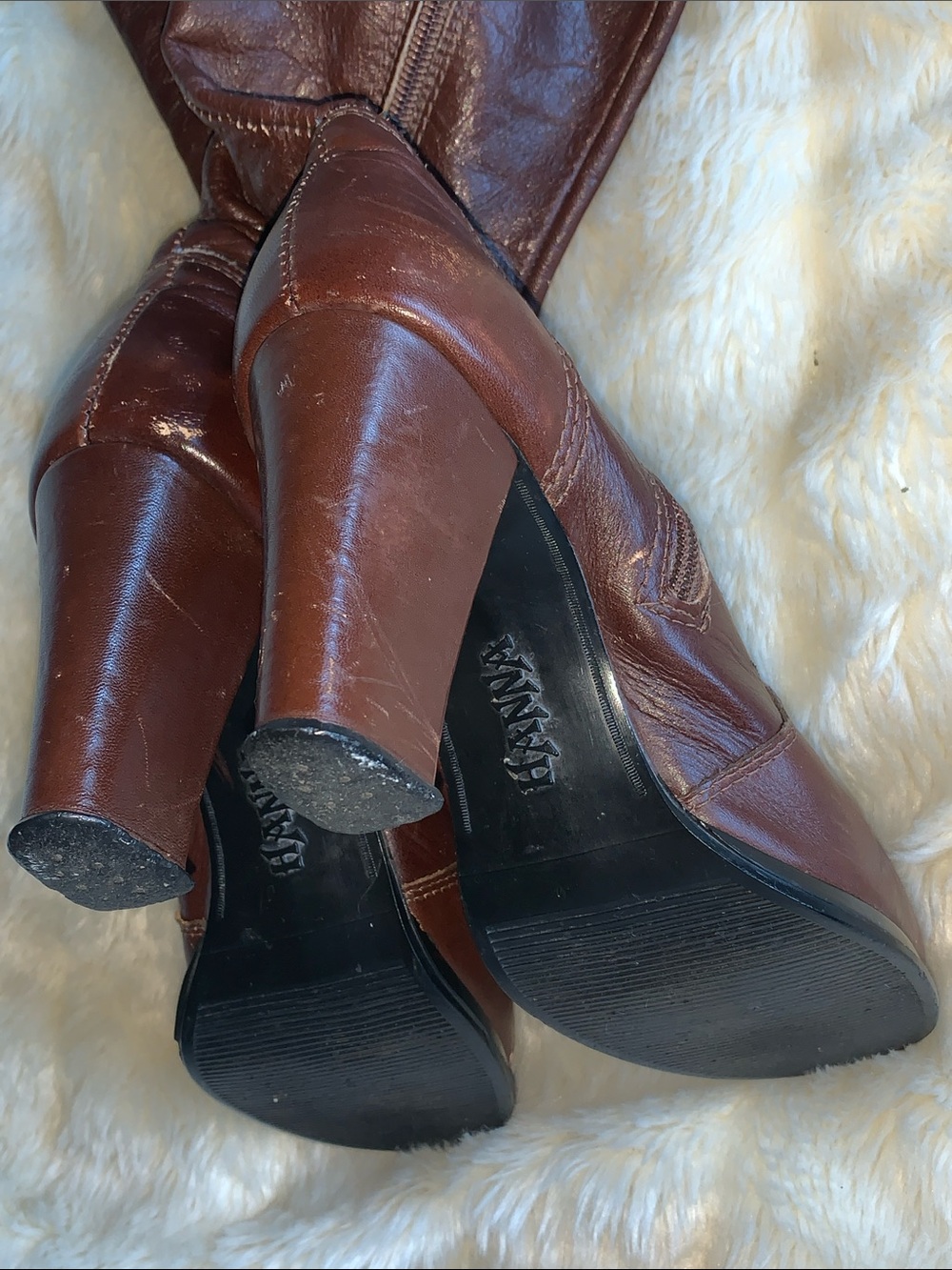 Vtg 60s 70s Hanna Brown leather side zipper knee high Gogo boots 5.5 - Picture 12 of 15